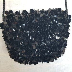 Vintage Black Sequined Evening Formal Bag Snap Flap